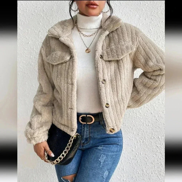 Flap Detail Fluffy Jacket - Picture 1 of 6